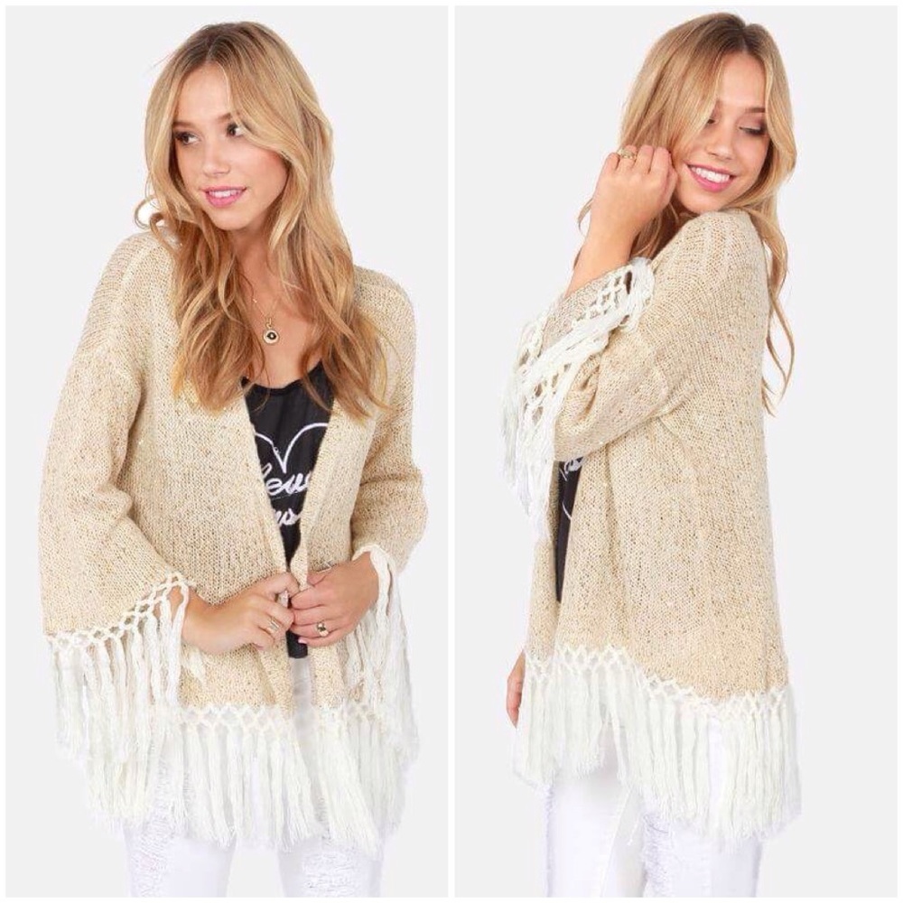 RVCA Jinxleton Gold Sequin Fringe Tassel Cardigan